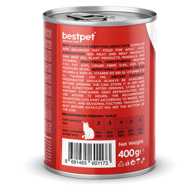 BestPet Parça Etli Sığrlı Etli Yetişkin Kedi Konservesi 12 Adet 400 Gr - 2