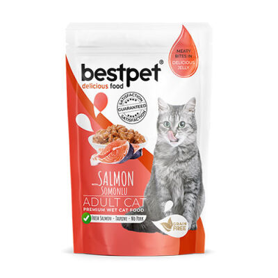 Bestpet Pouch Somonlu Jelly Tahılsız Yetişkin Kedi Konservesi 85 Gr - 1
