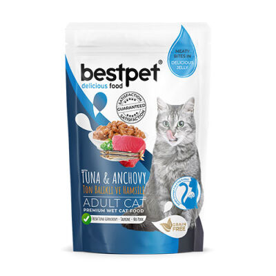 Bestpet Pouch Ton Balıklı ve Hamsili Jelly Tahılsız Yetişkin Kedi Konservesi 85 Gr - 1