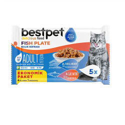 BestPet Somonlu Ton Balıklı ve Hamsili Tahılsız Yetişkin Kedi Konservesi 5x85 Gr - Bestpet