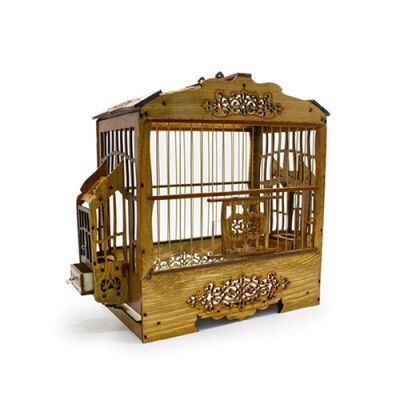 Birdlife Bombeli Lüx Oymalı Ahşap Kuş Kafesi 35x30x17 Cm - 1