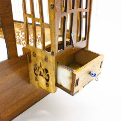 Birdlife Bombeli Lüx Oymalı Ahşap Kuş Kafesi 35x30x17 Cm - 3