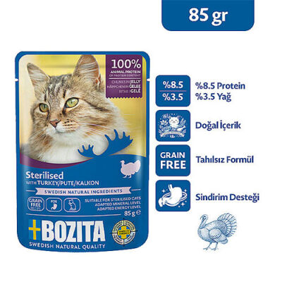 Bozita Sterilised Hindi Etli Jelly Tahılsız Kısırlaştırılmış Kedi Konservesi 85 Gr - 3