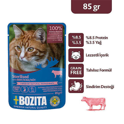 Bozita Sterilised Sığır Etli Jelly Tahılsız Kısırlaştırılmış Kedi Konservesi 85 Gr - 3