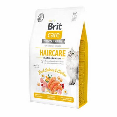 Brit Care Haircare Hypoallergenic Healthy & Shiny Coat Tavuklu ve Somonlu Tahılsız Yetişkin Kedi Maması 7 Kg - 1