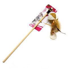 Catlife Naturel Tüylü Top Zilli Kedi Oltası 33 Cm - Catlife