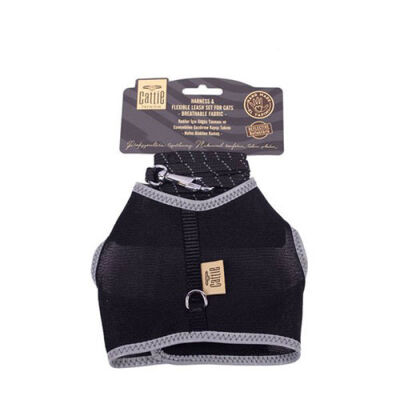 Cattie Havalı Dokuma Kedi Göğüs ve Gezdirme Tasması Large Siyah 1,5x-30-40 Cm - 1