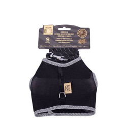 Cattie Havalı Dokuma Kedi Göğüs ve Gezdirme Tasması Small Siyah 1x20-30 Cm - Cattie