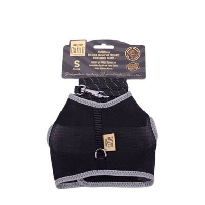 Cattie Havalı Dokuma Kedi Göğüs ve Gezdirme Tasması Small Siyah 1x20-30 Cm - 1