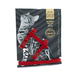 Cattie Kedi Göğüs ve Gezdirme Tasma Takımı Kırmızı 1x25-40 Cm - Cattie