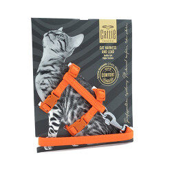 Cattie Kedi Göğüs ve Gezdirme Tasma Takımı Turuncu 1x25-40 Cm - Cattie