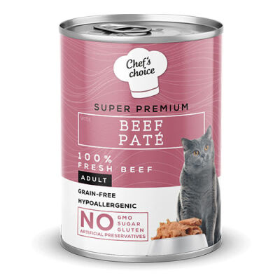 Chefs Choice Pate Beef Biftekli Tahılsız Ezme Yetişkin Kedi Konservesi 400 Gr - 1