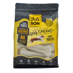 Delibon Beyaz Pres Deri Kemik Köpek Ödülü Medium 12'li 15 cm - 2