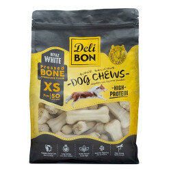Delibon Beyaz Pres Deri Kemik Köpek Ödülü XS 50'li 7 cm - 2