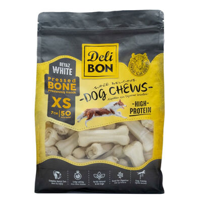 Delibon Beyaz Pres Deri Kemik Köpek Ödülü XS 50'li 7 cm - 2