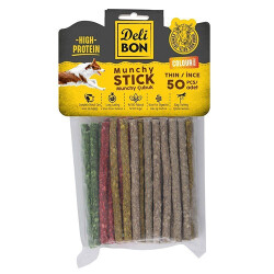 Delibon Munchy Renkli İnce Deri Çubuk Köpek Ödülü 50'li - Delibon