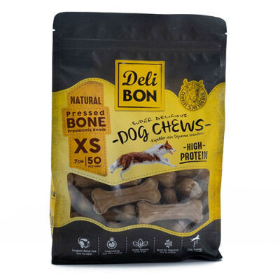 Delibon Natürel Pres Deri Kemik Köpek Ödülü XS 50'li 7 cm - 2