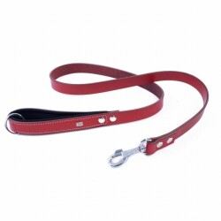 Doggie Konfor Klasik Deri Köpek Gezdirme Tasması Kırmızı 2,5x120 Cm - 2
