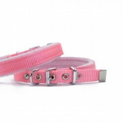Doggie Polar Pedli Sade Dokuma Köpek Boyun Tasması Pembe 1,5x25-30 Cm - Doggie