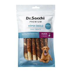 Dr.Sacchi Premium Ördek Sargılı Beyaz Sığır Derisi Burgu Çubuk Tahılsız Köpek Ödülü 5'' 10'lu 100 Gr - Dr.Sacchi