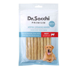 Dr.Sacchi Premium Sığır Etli Doğal Sığır Derisi Burgu Çubuk Tahılsız Köpek Ödülü 5'' 15'li 110 Gr - Dr.Sacchi