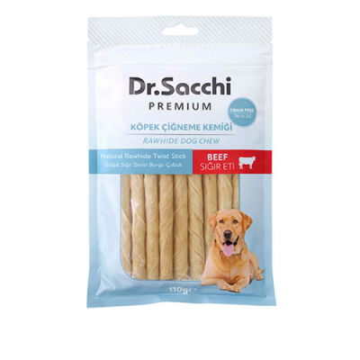 Dr.Sacchi Premium Sığır Etli Doğal Sığır Derisi Burgu Çubuk Tahılsız Köpek Ödülü 5'' 15'li 110 Gr - 1