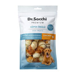 Dr.Sacchi Premium Tavuk Sargılı Beyaz Sığır Derisi Düğüm Kemik Tahılsız Köpek Ödülü 2” 8'li 100 Gr - Dr.Sacchi