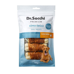 Dr.Sacchi Premium Tavuk Sargılı Beyaz Sığır Derisi Pres Kemik Tahılsız Köpek Ödülü 3” 5'li 115 Gr - Dr.Sacchi