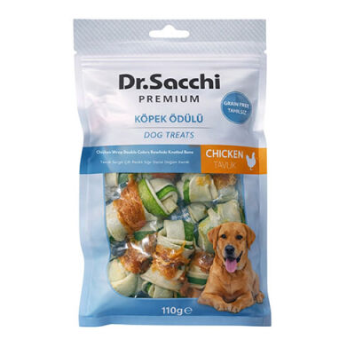 Dr.Sacchi Premium Tavuk Sargılı Çift Renkli Sığır Derisi Düğüm Kemik Tahılsız Köpek Ödülü 2“ 8'li 110 Gr - 1