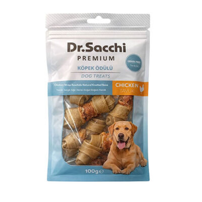 Dr.Sacchi Premium Tavuk Sargılı Sığır Derisi Doğal Düğüm Kemik Tahılsız Köpek Ödülü 2“ 8'li 100 Gr - 1