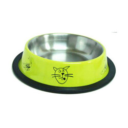 EuroDog 8 Oz Sarı Figürlü Kedi Mama Kabı Ø12 Cm - EuroDog