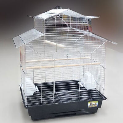 EuroGold Çin Çatılı Beyaz Büyük Papağan Kafesi 47x36x62 Cm - 1