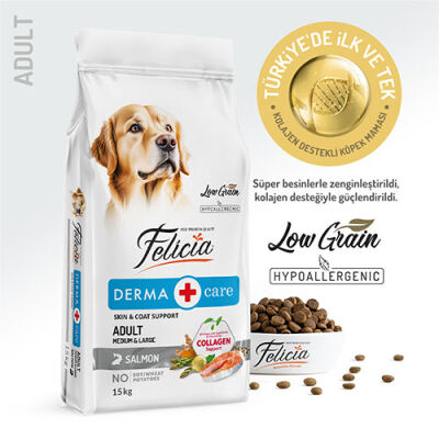 Felicia Hypoallergenic Medium Large Somonlu Düşük Tahıllı Yetişkin Köpek Maması 15 Kg - 1