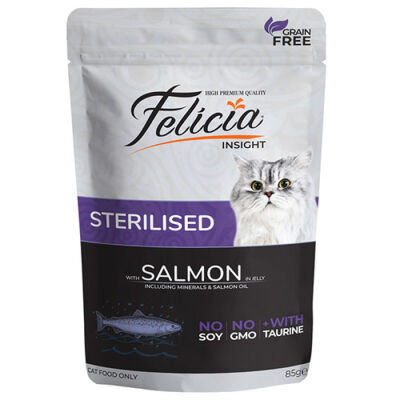 Felicia Pouch Jelly Sterilised Somonlu ve Taurinli Tahılsız Kısırlaştırılmış Kedi Konservesi 6 Adet 85 Gr - 1