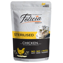 Felicia Pouch Jelly Sterilised Tavuklu ve Taurinli Tahılsız Kısırlaştırılmış Kedi Konservesi 12 Adet 85 Gr - Felicia