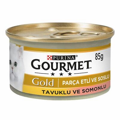 Gourmet Gold Parça Etli Soslu Somonlu Tavuklu Yetişkin Kedi Konservesi 12 Adet 85 Gr - 1