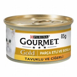 Gourmet Gold Parça Etli Soslu Tavuklu Ciğerli Yetişkin Kedi Konservesi 12 Adet 85 Gr - Gourmet Gold