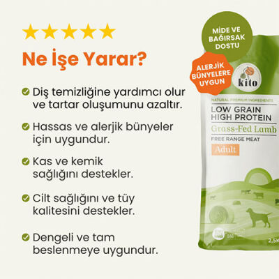 Kito Doğal Besi Kuzu Etli Yetişkin Köpek Maması 2,5 Kg - 3