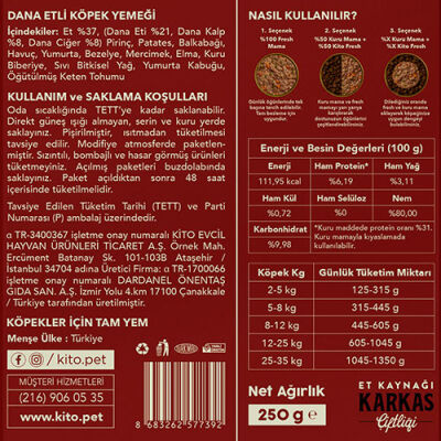 Kito Fresh Dana Etli Hipoalerjenik Taze Köpek Yemeği 250 Gr - 3