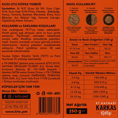 Kito Fresh Kuzu Etli Hipoalerjenik Taze Köpek Yemeği 250 Gr - 3