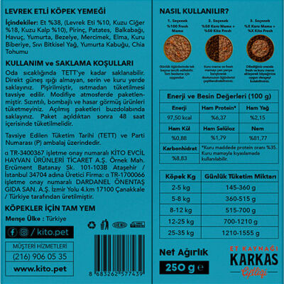 Kito Fresh Levrek Etli Hipoalerjenik Taze Köpek Yemeği 250 Gr - 3