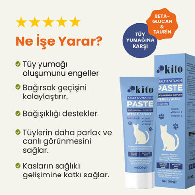 Kito Tüy Yumağı Önleyici ve Sindirim Sistemi Destekleyici Kısır ve Yetişkin Kedi Malt Macunu 100 Gr - 2