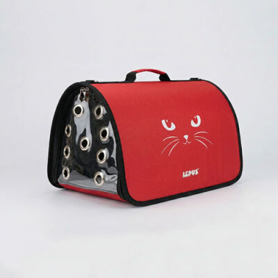 Lepus Fly Bag Kedi Desenli Taşıma Çantası Kırmızı 25x40x25 Cm - 1