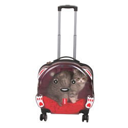 Lepus Şeffaf Tekerlekli Kedi Köpek Taşıma Valizi Çekçekli Büyük Model Pembe - 3