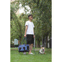 M-Pets 2in1 Remix Omuz Kemerli Kedi ve Küçük Irk Köpek Taşıma Çantası Siyah Mavi 41x28x28 Cm - 3