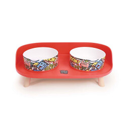 M-Pets Altitude Urban Style Standlı İkili Kedi ve Köpek Mama ve Su Kabı Kırmızı 450 Ml - M-Pets