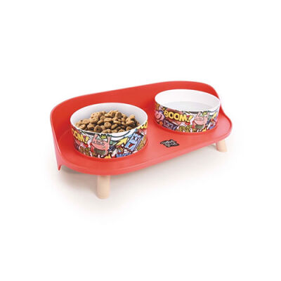 M-Pets Altitude Urban Style Standlı İkili Kedi ve Köpek Mama ve Su Kabı Kırmızı 450 Ml - 3