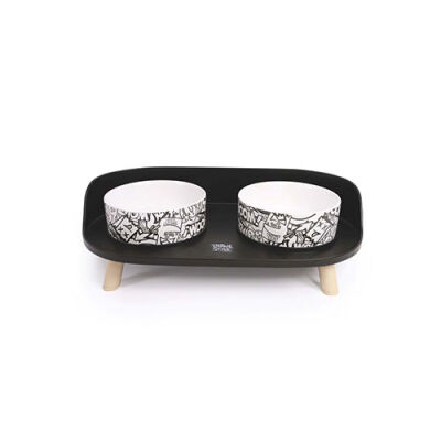 M-Pets Altitude Urban Style Standlı Mama ve Su Kabı Siyah Beyaz 450 Ml - 1