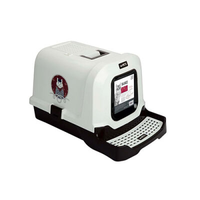 M-Pets Denizci Kedi Desenli Kapalı Kedi Tuvaleti Beyaz 69x42x41 Cm - 1