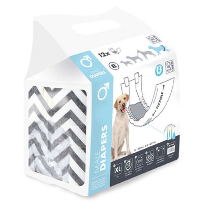 M-Pets Diapers Erkek Köpekler İçin Külot Bez XLarge 12 li 20x81 Cm - 1